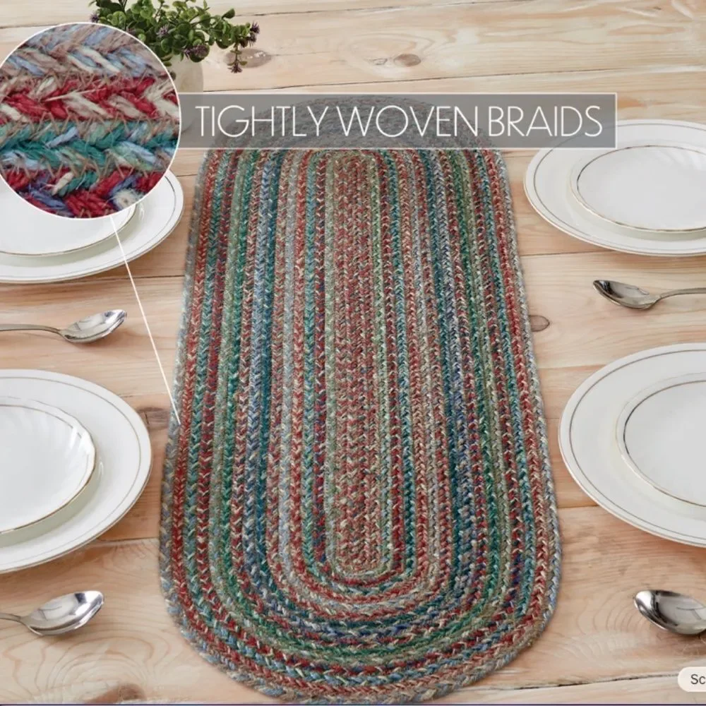 Farmhouse Jute Braided Oval Table Runner Multi Color Country Shabby Cottagecore